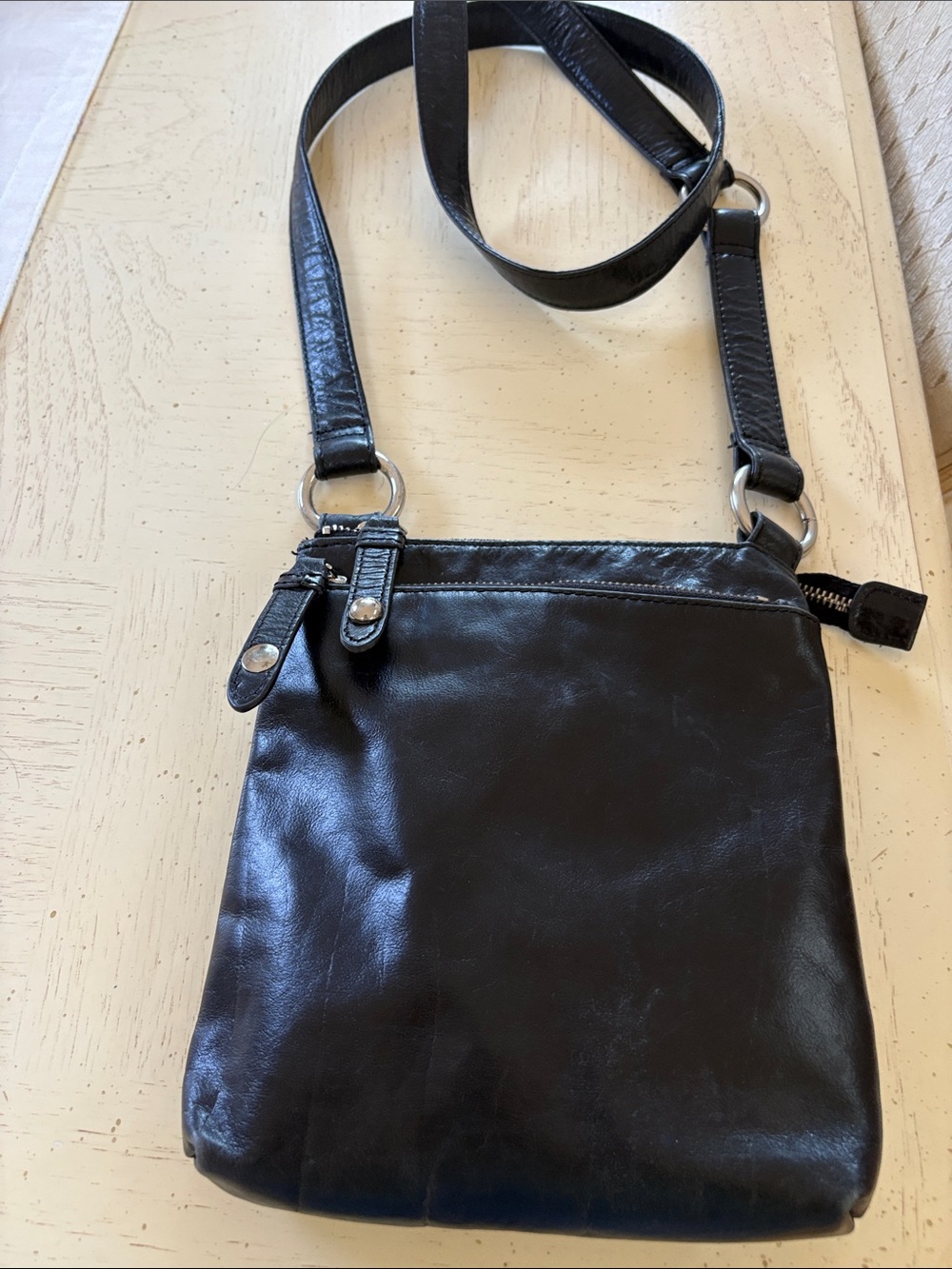 Sleek Black Leather Crossbody Bag